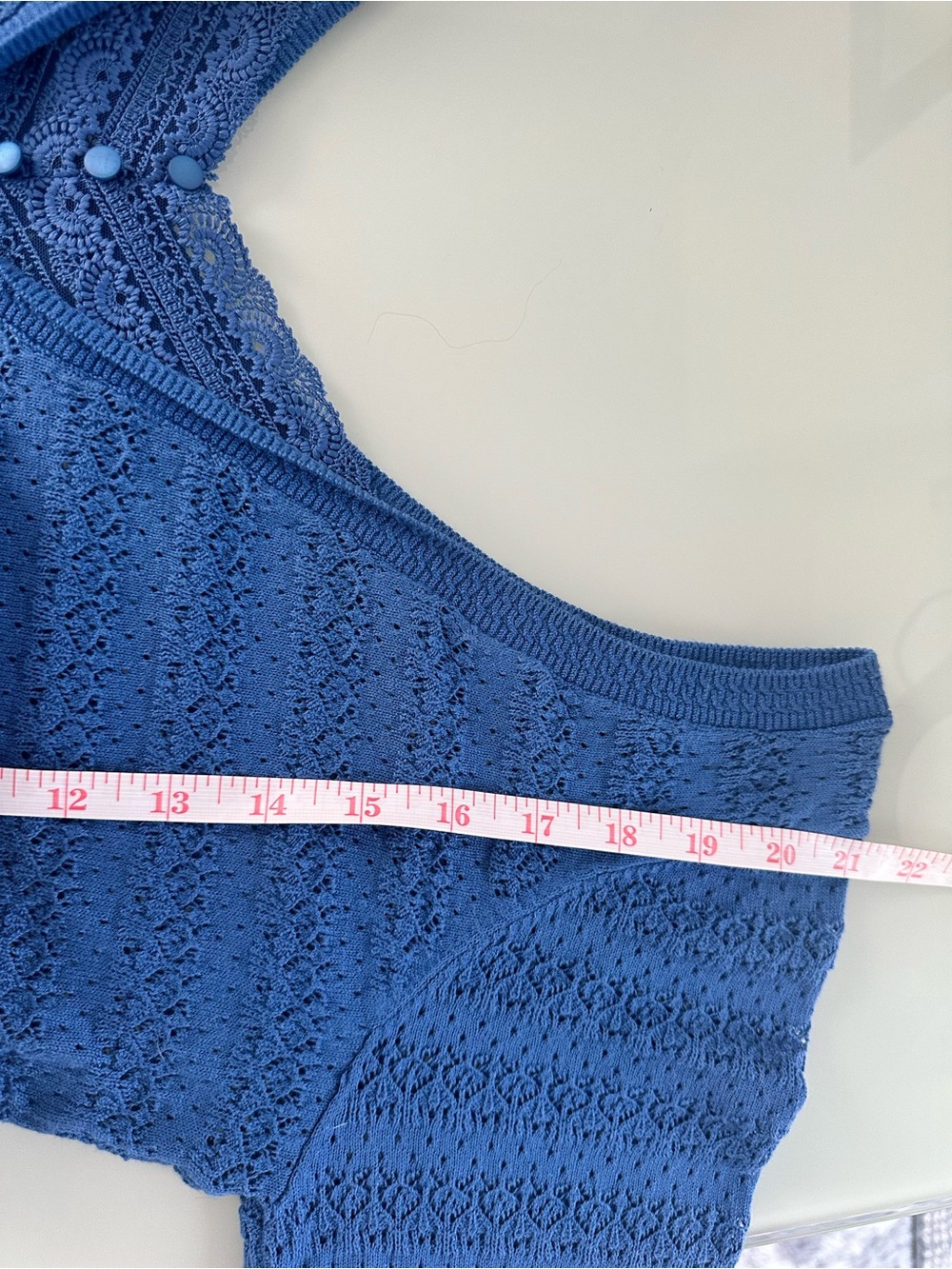 Sezane Blue V-Neck Textured Knit Sweater - Picture 7 of 8